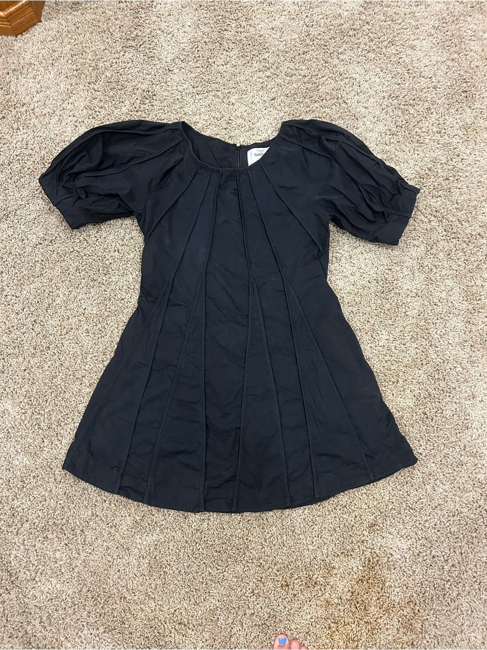 Anthropology Black Puff-Sleeve A-Line Dress
